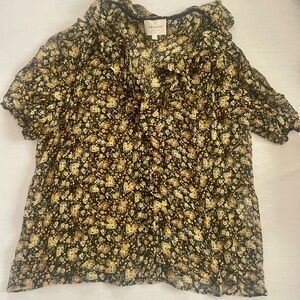 Sezane Black Yellow Blossom Blouse